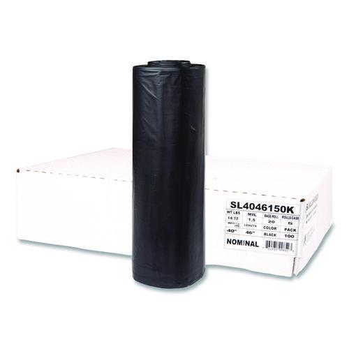 Inteplast Group Institutional Low-Density Can Liners, 45 gal, 1.5 mil, 40" x 46", Black, Interleaved Roll, 20 Bags/Roll, 5 Rolls/Carton