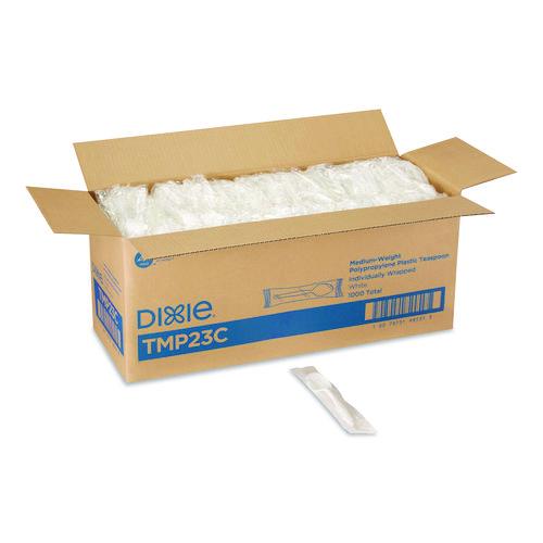 Dixie Mediumweight Polypropylene Cutlery, Individually Wrapped, Spoon, Plastic, White, 1,000/Carton