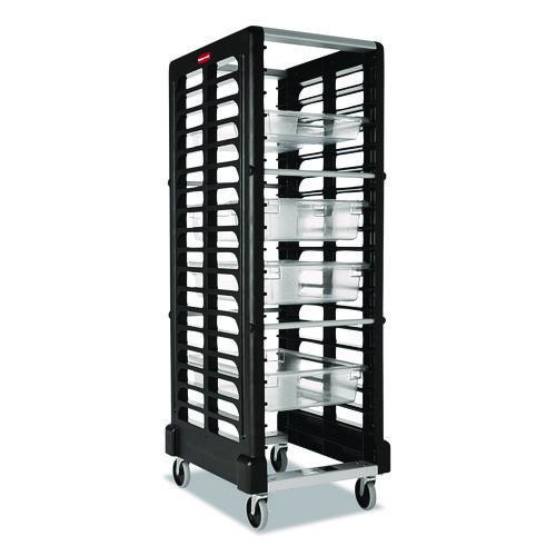 Rubbermaid Commercial End Loader Rack for Food Boxes and Sheet Pans, 18 Rack, Plastic, 23.75" x 28.75" x 67.88", Black
