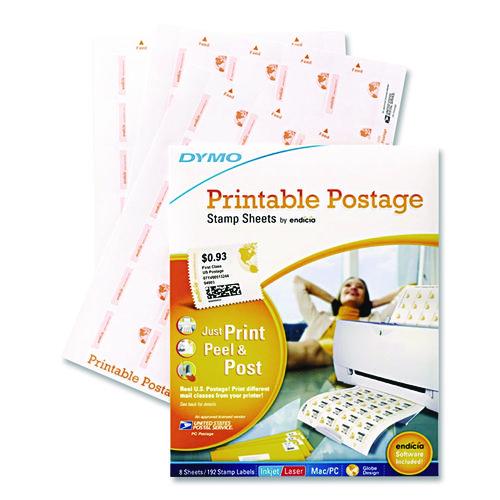 DYMO Printable Postage Stamp Sheets, White, 24 Labels/Sheet, 8 Sheets, 192 Labels/Pack