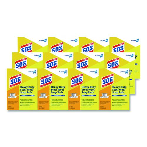 S.O.S. Steel Wool Soap Pads, 2.4 x 3, Steel, 15 Pads/Box, 12 Boxes/Carton