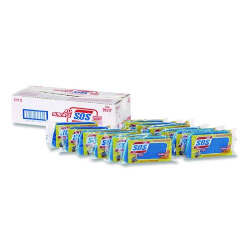 S.O.S. All Surface Scrubber Sponge, 2.5 x 4.5, 0.9" Thick, Dark Blue/Light Blue, 12/Carton