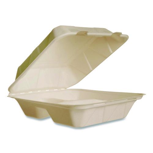 Vegware Nourish Molded Fiber Takeout Containers, Compostable, 3 Compartments, 7.9 x 7.9 x 2.9, White, Sugarcane, 200/Carton