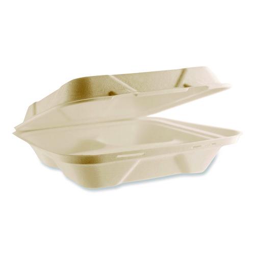 Vegware Nourish Molded Fiber Takeout Containers, Compostable, 3 Compartments, 9 x 9 x 3, White, Sugarcane, 200/Carton