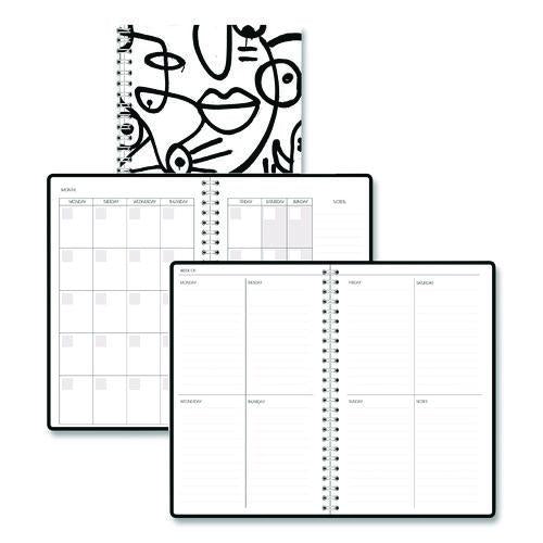 House of Doolittle Recycled Non-Dated Monthly/Weekly Planner, Abstract Faces, Black/White Cover, Undated