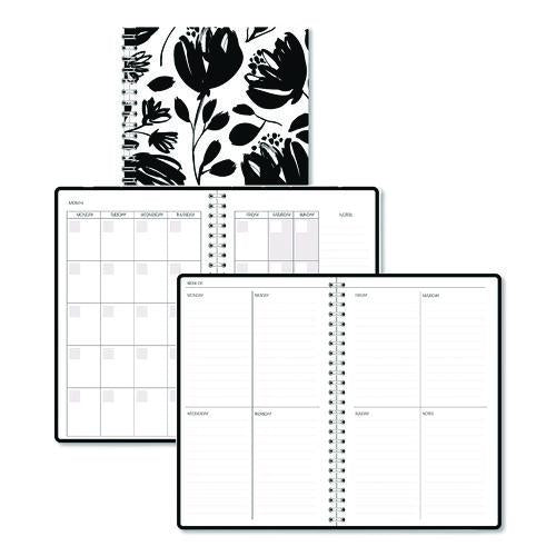 House of Doolittle Recycled Non-Dated Monthly/Weekly Planner, Black and White Floral, Black/White Cover, Undated