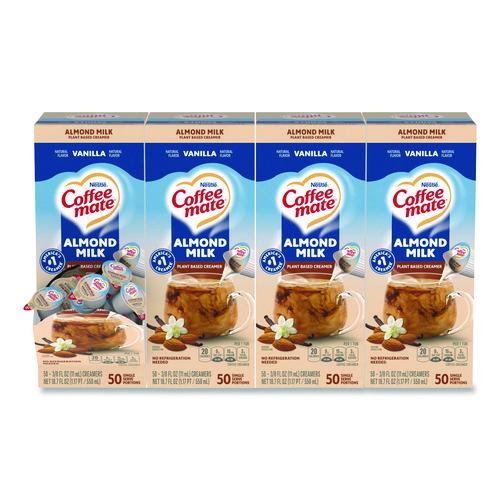Coffee mate Plant-Based Almond Milk Non-Dairy Liquid Creamer Singles, Natural Vanilla, 0.38 oz Mini Cups, 200/Carton