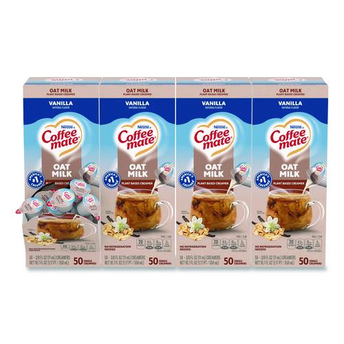 Coffee mate Plant-Based Oat Milk Liquid Creamers, Natural Vanilla, 0.38 oz Mini Cups, 50/Box, 4 Boxes/Carton