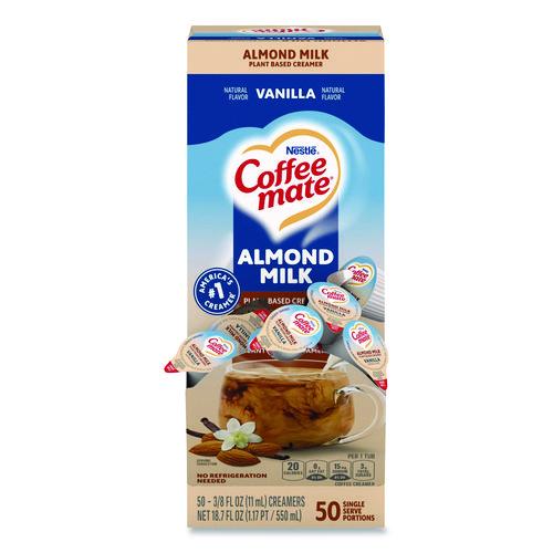 Coffee mate Plant-Based Almond Milk Non-Dairy Liquid Creamer Singles, Natural Vanilla, 0.38 oz Mini Cups, 50/Box