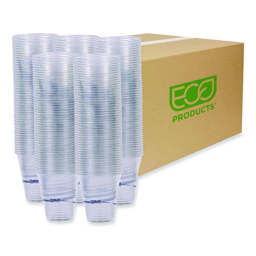 Eco-Products BlueStripe 25% Recycled Content Cold Cups, 12 oz, Plastic, Clear/Blue, 50/Pack, 20 Packs/Carton