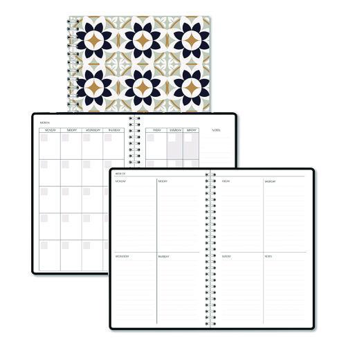 House of Doolittle Recycled Non-Dated Monthly/Weekly Planner, Flower Tiles, Tan/Black/White Cover, Undated