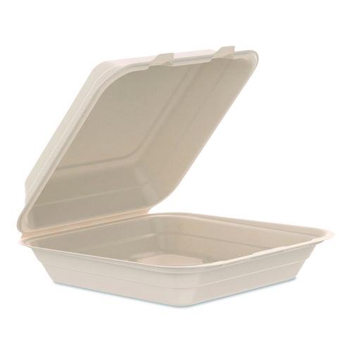 Dart Compostable Molded Fiber Hinged Trays, ProPlanet Seal, 9.14 x 9 x 2.98, Natural, 200/Carton