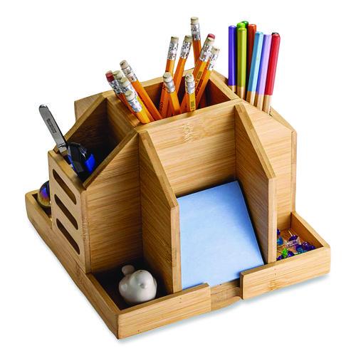 Officemate Bamboo Rotary Organizer, 9 Compartments, 8.85 x 8.82 x 7.4, Brown, Bamboo