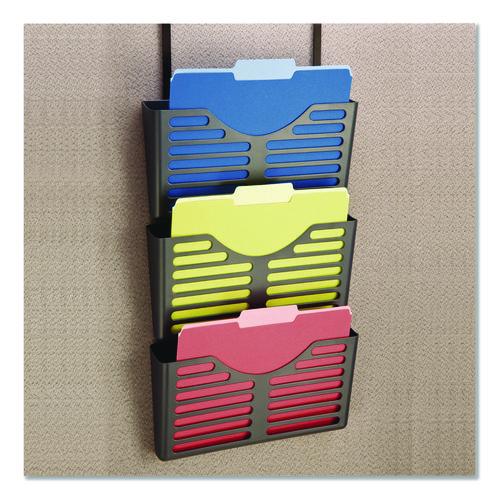 Universal Recycled Plastic Cubicle Triple File Pocket, Cubicle Pins Mount, 13.5 x 4.75 x 28, Charcoal, 3/Pack