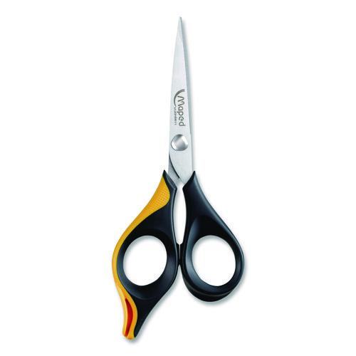 Maped Helix Ultimate Precision Soft Grip Multipurpose Scissors, 5.75" Long, 3" Cut Length, Straight Black/Orange Handle