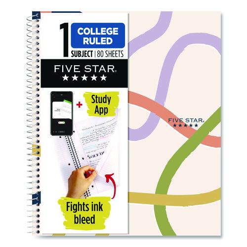 Five Star Simple Waves Organic Lines Notebook w/ Study App, 1-Subject, Med/College Rule, Assorted Cover Color (80) 11 x 8.5 Sheets