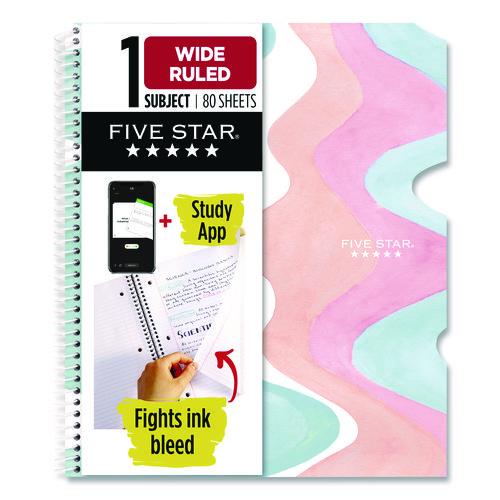 Five Star Brushy Moves Pastel Waves Design Notebook w/ Study App, 1-Subject, Wide/Legal Rule, Assorted Cover Color, (80)11 x 8.5 Sheets