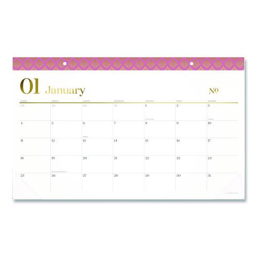 Cambridge Workstyle Compact Deskpad, 17.75 x 11, White Sheets, Pink Headband/Clear Corners, 12-Month (Jan-Dec): 2026