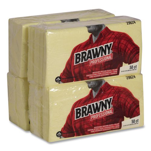 Brawny Professional Dusting Cloths, Quarterfold, 24 x 24, Unscented, Yellow, 50/Pack, 4 Packs/Carton