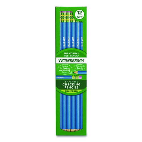 Ticonderoga Erasable Colored Pencils, 2.6 mm, 2B (#2), Blue Lead, Blue Barrel, 12/Pack