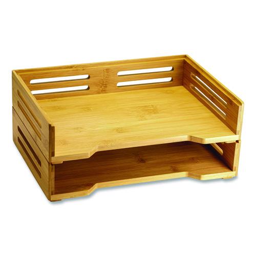 Officemate Bamboo Stackable Desktop Document Trays, 2 Sections, Letter Size Files, 14.09" x 10.47" x 4.4", Brown, 2/Pack