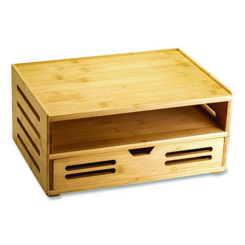 Officemate Bamboo Stackable Document Organizer with Drawer, 2 Sections, Letter Size Files, 14.09" x 10.08" x 7.7", Brown