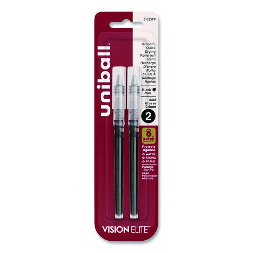 uniball Refill for Vision Elite Roller Ball Pens, Bold Conical Tip, Black Ink, 2/Pack
