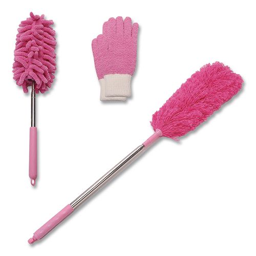 TidyUps Dusting Set, Feather Duster, Dusting Wand, 2 Gloves, Pink