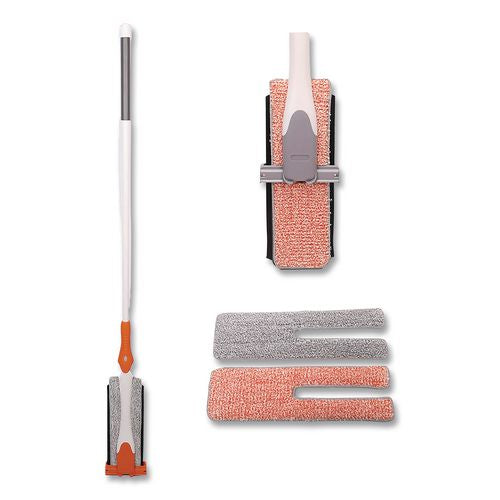 TidyUps 4-in-1 Squeegee Mop, 4.5 x 14.5 Orange/Gray Microfiber Heads, 53" White/Orange Polyamide/Polyester Handle
