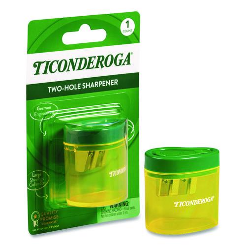 Ticonderoga Two Hole Pencil Sharpener, 2 x 2 x 1.25, Green/Yellow