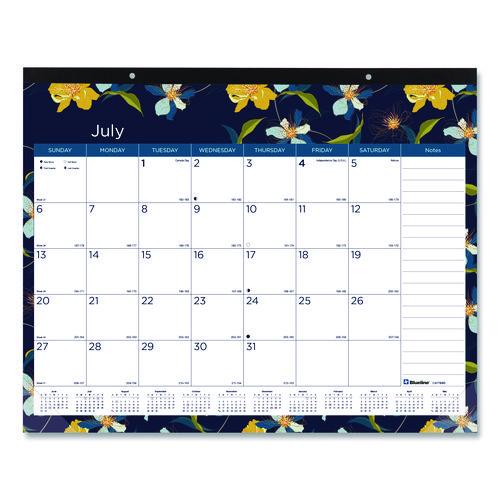 Blueline Academic 18-Month Desk Pad Calendar, Floral Artwork, 22 x 17, White/Multicolor Sheets, Black Headband, July 2025 to Dec 2026