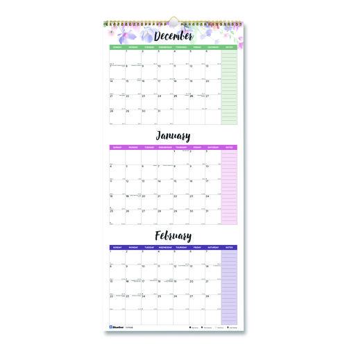Blueline 3-Month Quarterly Wall Calendar, Passion Floral Artwork, 12.25 x 27, White/Multicolor Sheets, 14-Month: Dec 2025 to Jan 2027