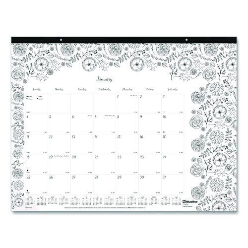 Blueline Monthly Desk Pad Calendar, Monthly Coloring Artwork, 22 x 17, Black Binding, Clear Corners, 12-Month (Jan to Dec): 2026