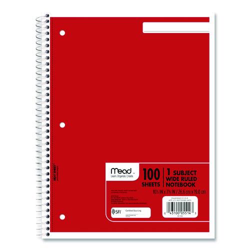 Mead Spiral Notebook, 1-Subject, Wide/Legal Rule, Randomly Assorted Cover Color, (100) 10.5 x 7.5 Sheets