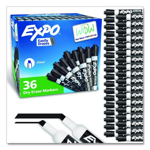 EXPO Low-Odor Dry-Erase Marker Value Pack, Broad Chisel Tip, Black, 36/Box