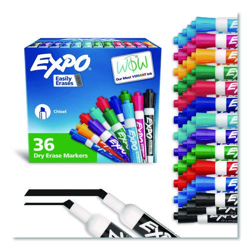 EXPO Low Odor Dry Erase Vibrant Color Markers, Broad Chisel Tip, Assorted Colors, 36/Pack