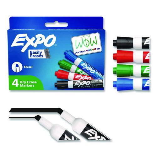 EXPO Low-Odor Dry-Erase Marker, Broad Chisel Tip, Assorted Colors, 4/Set