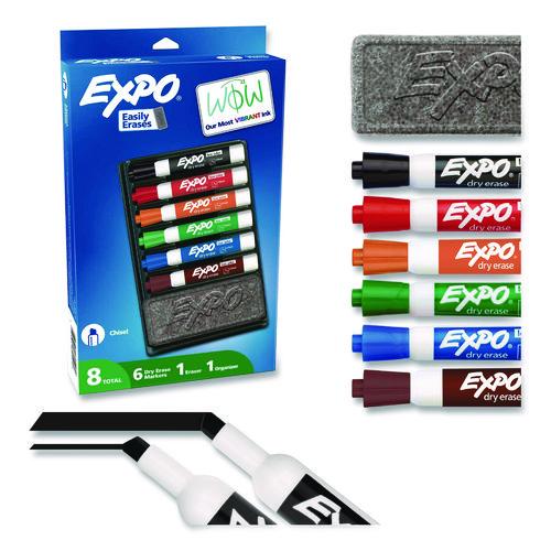 EXPO Low-Odor Dry Erase Marker and Organizer Kit, Broad Chisel Tip, Assorted Colors, 6/Set