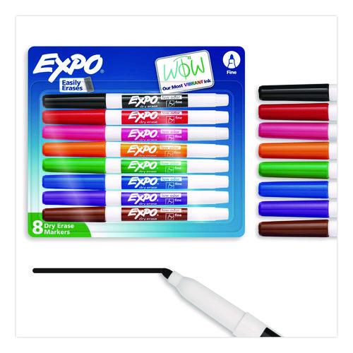 EXPO Low-Odor Dry-Erase Marker, Fine Bullet Tip, Assorted Colors, 8/Set