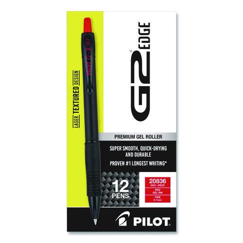 Pilot G2 Edge Premium Gel Roller Pen, Retractable, Fine 0.7 mm, Red Ink, Black/Red Barrel, Dozen