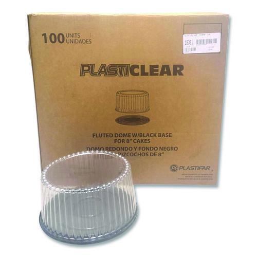 Plastifar Bakery Containers, 8" Cake, 9.7" Diameter x 5" h, Black/Clear, 100/Carton