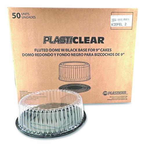 Plastifar Bakery Containers, 9" Cake Container, 11.2" Diameter x 3.5" h, Black/Clear, 50/Carton