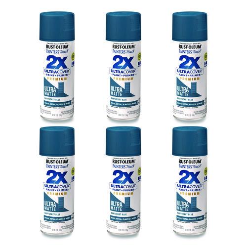 Rust-Oleum Painter's Touch 2X Ultra Cover Spray Paint, Ultra Matte Blue, 12 oz Aerosol Can, 6/Carton