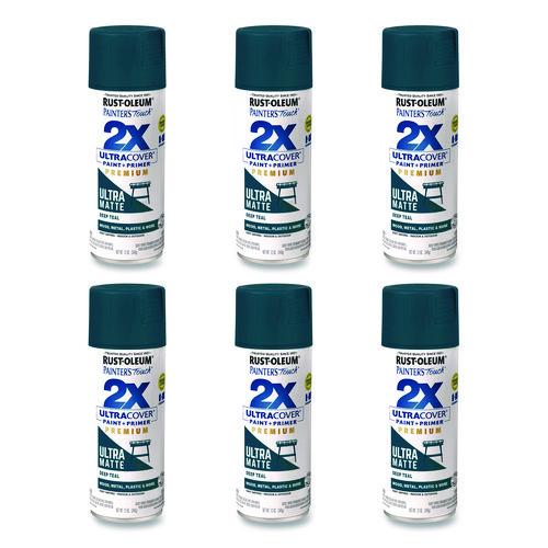 Rust-Oleum Painter's Touch 2X Ultra Cover Spray Paint, Ultra Matte Teal, 12 oz Aerosol Can, 6/Carton