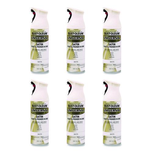 Rust-Oleum Universal Premium Spray Paint, Satin White, 12 oz Aerosol Can, 6/Carton
