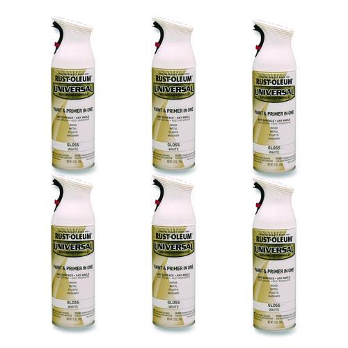 Rust-Oleum Universal Premium Spray Paint, Gloss White, 12 oz Aerosol Can, 6/Carton
