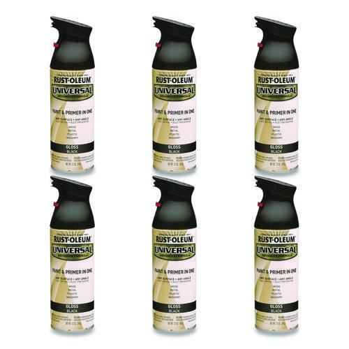 Rust-Oleum Universal Premium Spray Paint, Gloss Black, 12 oz Aerosol Can, 6/Carton