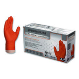 GloveWorks by AMMEX Ultra Industrial Flock-Lined Nitrile Disposable Gloves, 8 mil Thick, 9.06" Long, Orange, 50/Box, 10 Boxes/Carton