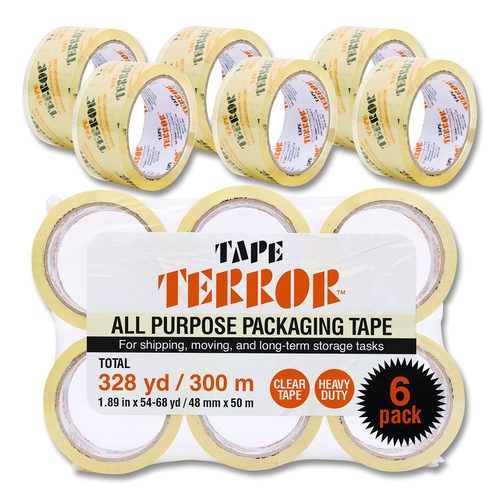 Tape Terror All Purpose Packaging Tape, 3" Core, 1.88" x 54.6 yds, Clear, 6/Pack