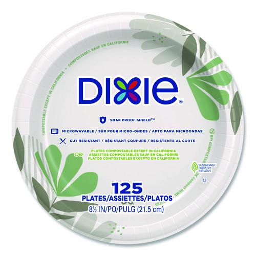 Dixie Pathways Soak-Proof Shield Mediumweight Paper Plates, 8.5" dia, Green/Burgundy, 125/Pack